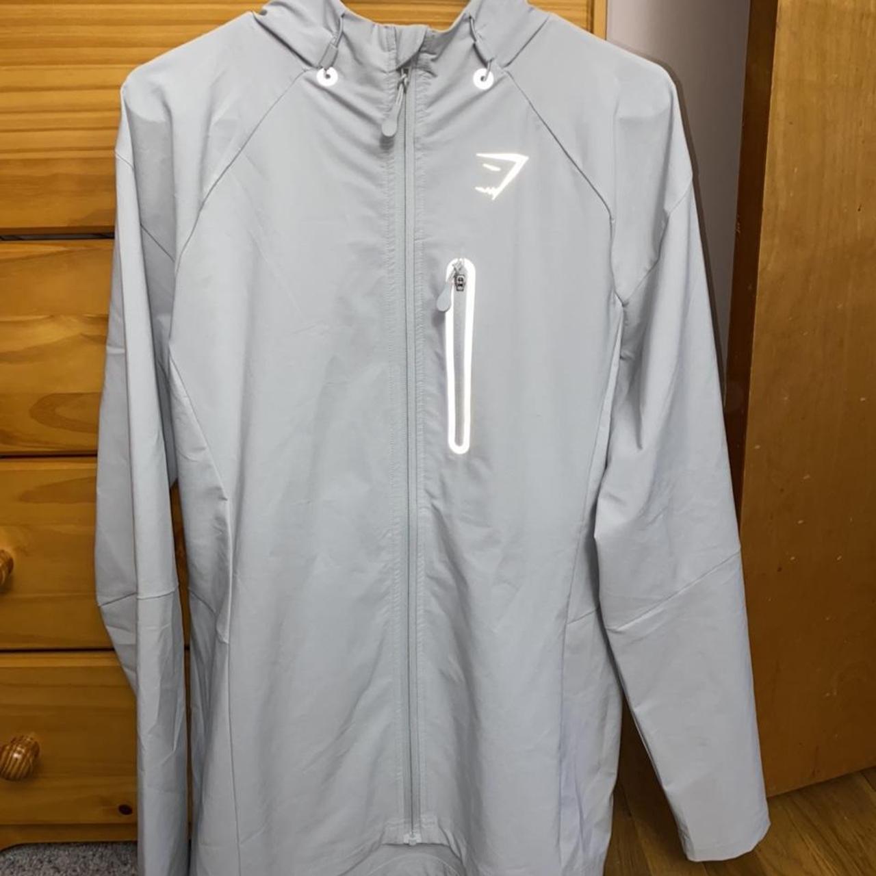 Gymshark Men's Grey and White Jacket Depop