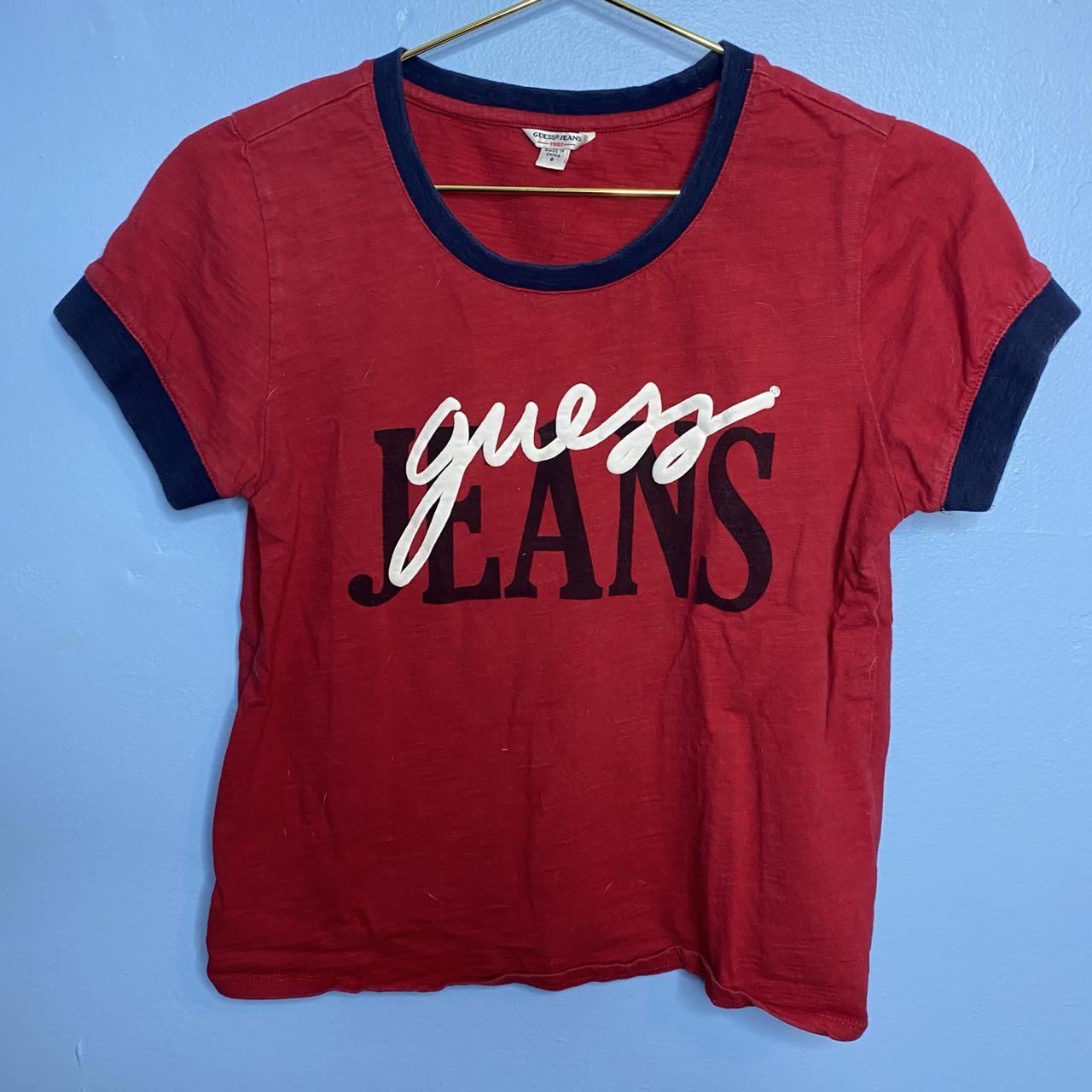 VINTAGE GUESS JEANS SPELLOUT LOGO GRAPHIC BABY TEE... - Depop