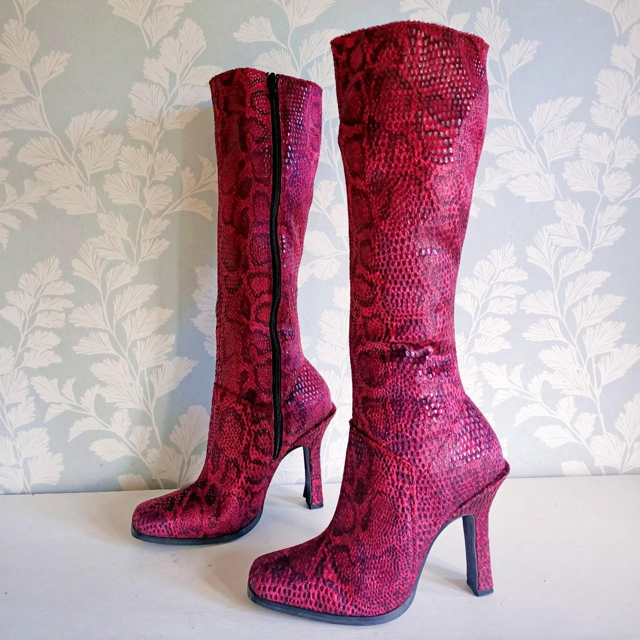 Saxone 1980s pink snake print knee high boots Depop