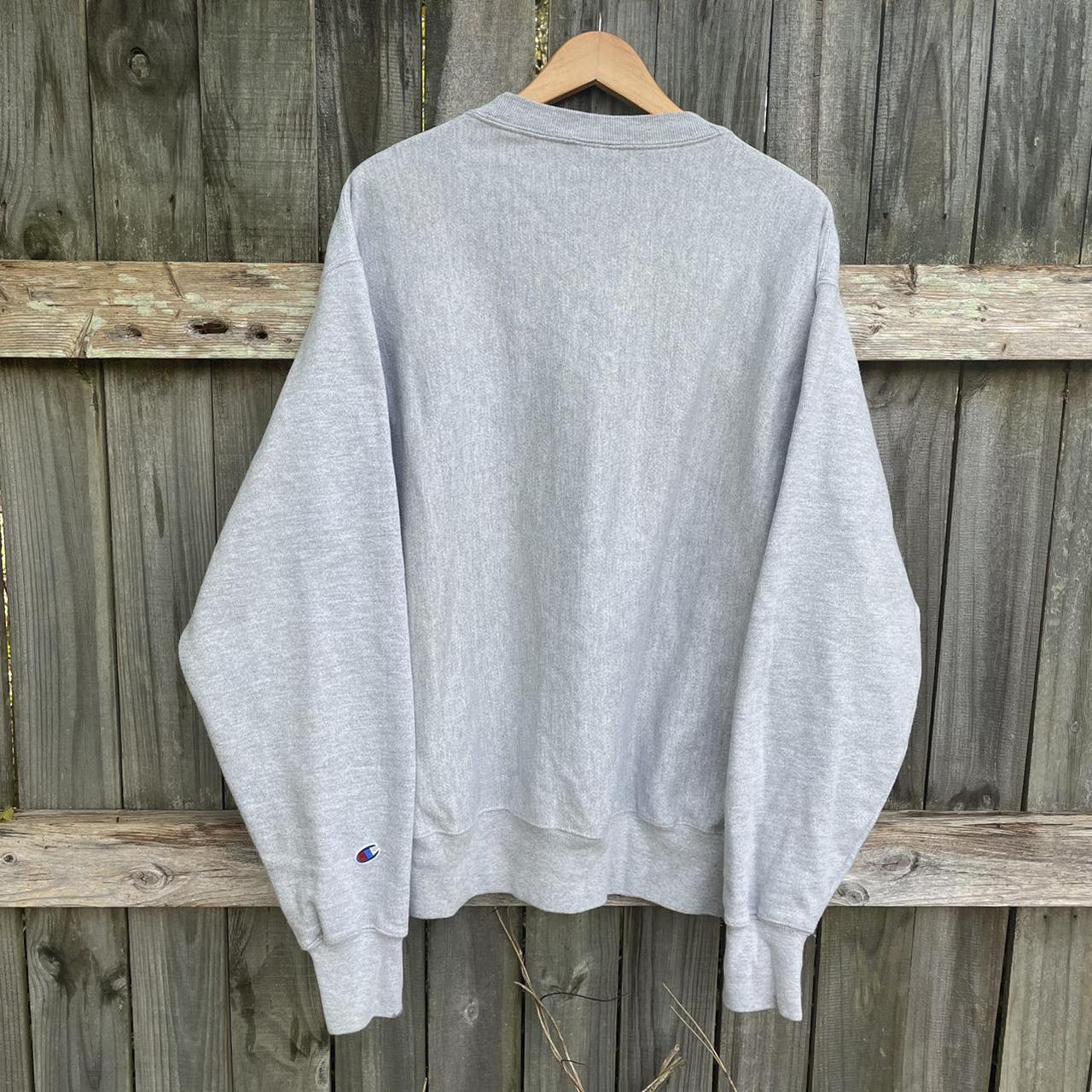 CHAMPION REVERSE WEAVE EMBROIDERED GREY SWEATSHIRT... - Depop