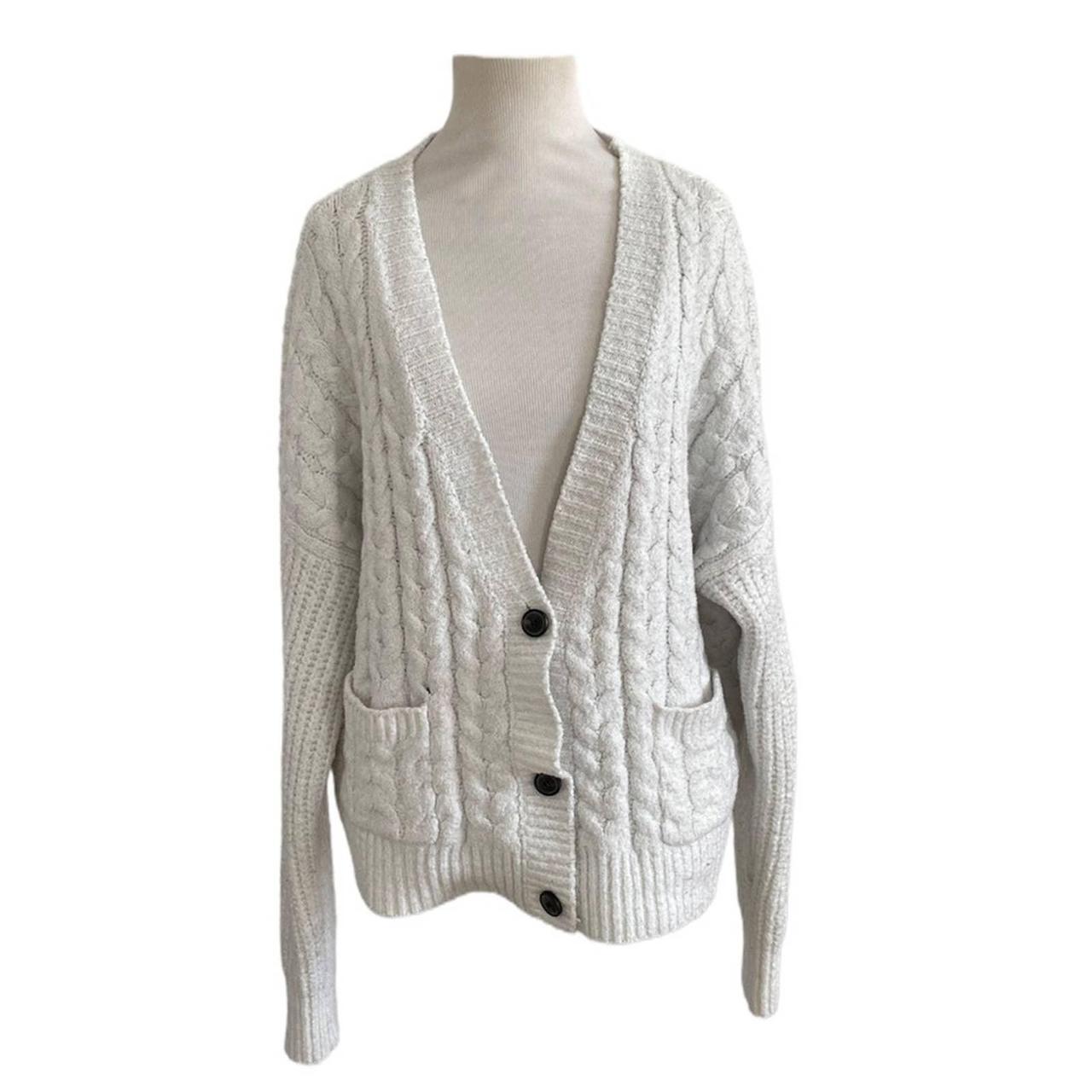 Chunky white cable knit sweater XL john + jenn white... - Depop