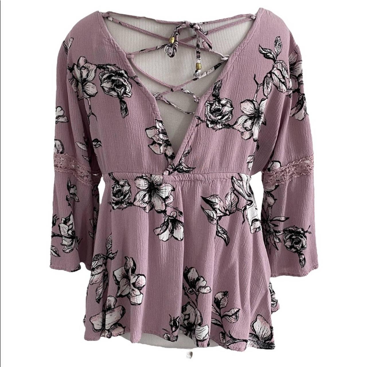 Floral Bell Sleeve Cropped Corset Top Pastel Purple Depop 2680