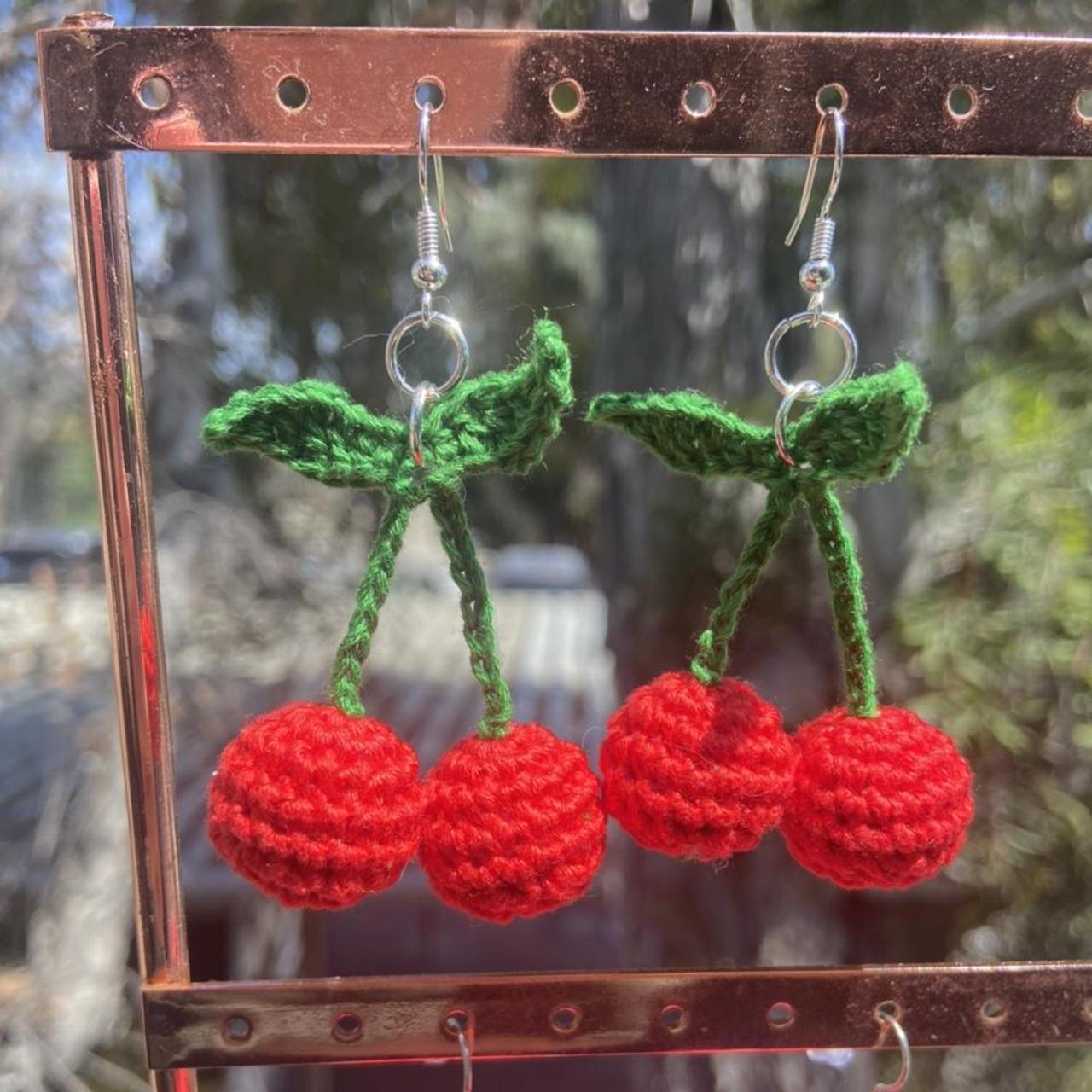 crochet cherry earrings made by me! 🍒 made with... Depop