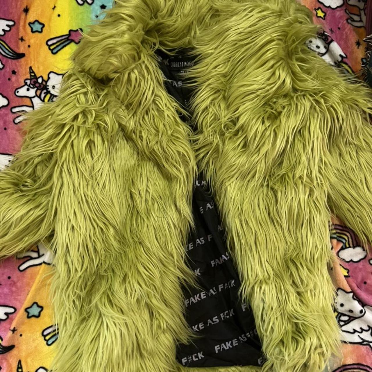 Current mood faux fur lime green coat. SIZE XS but... - Depop