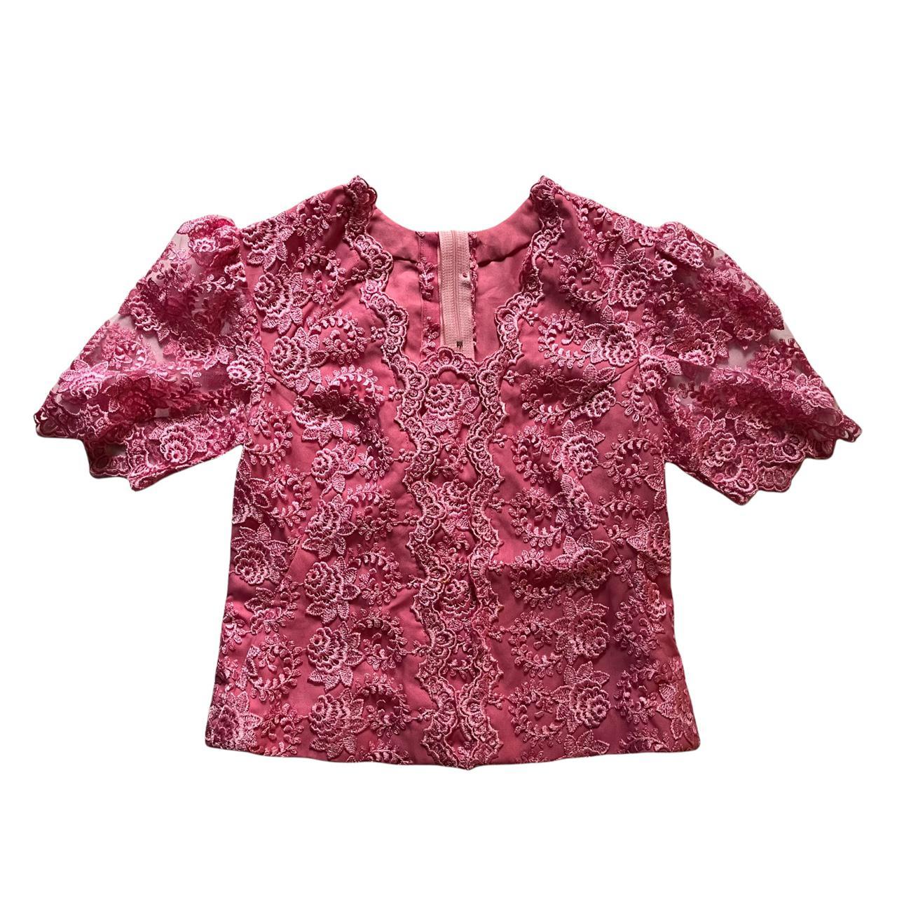 Vintage short sleeve Barbie pink lace crop top. Puff... - Depop