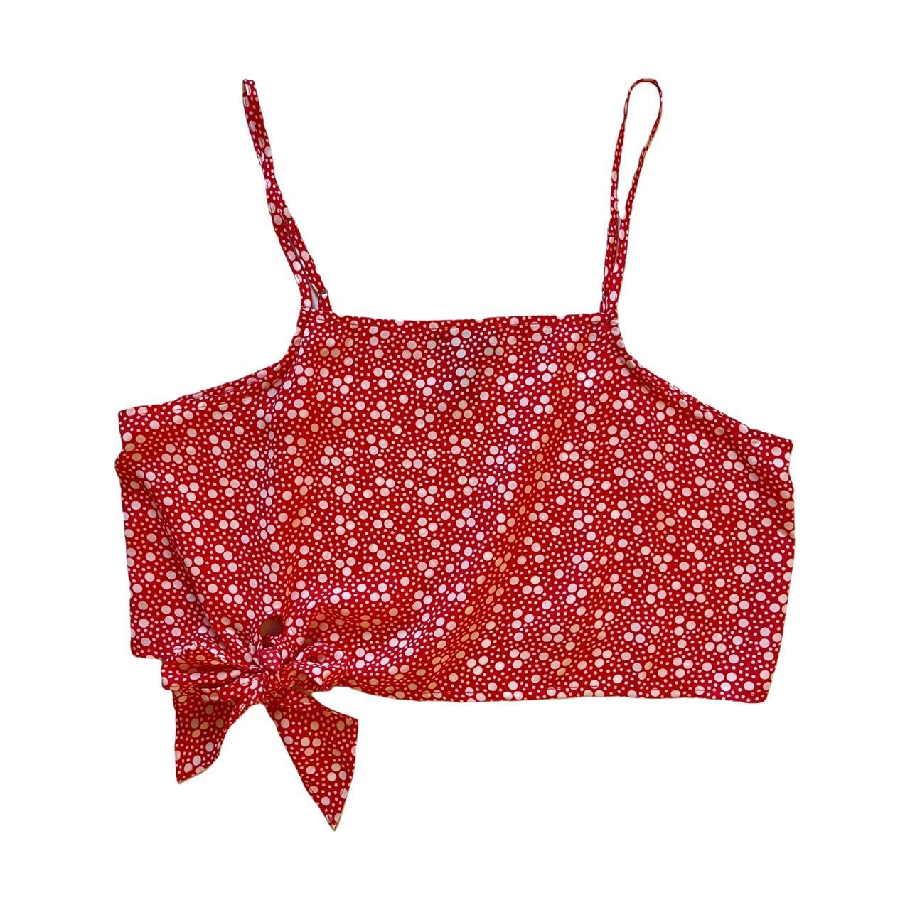 Women's Red and White Croptop Depop