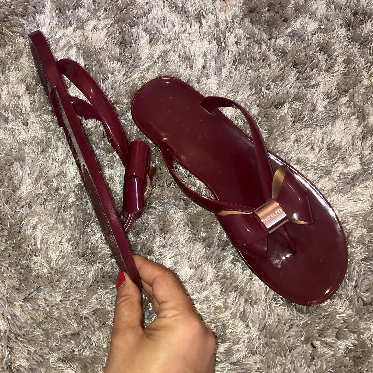 Ted Baker maroon burgundy flip flops with bow front Depop