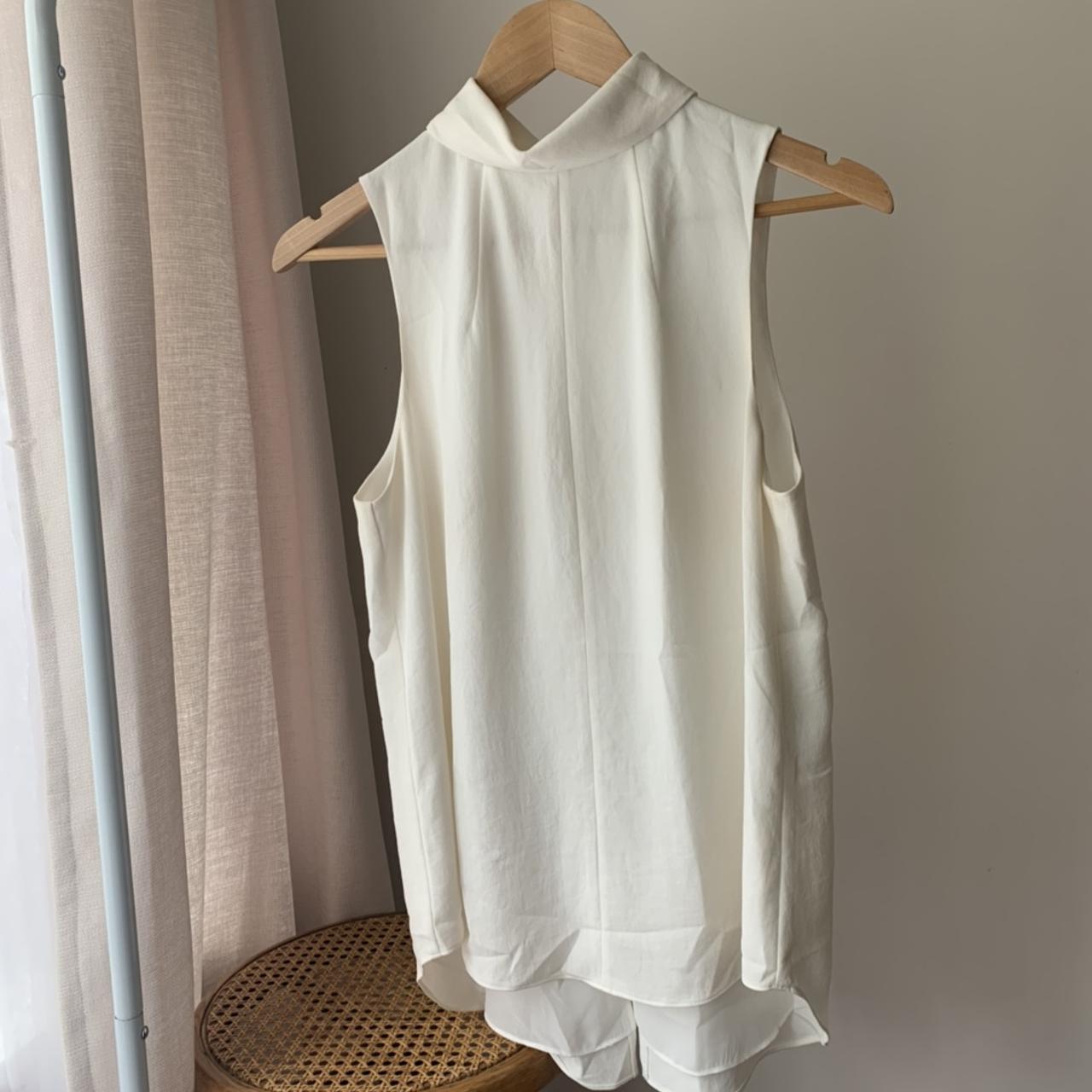 Veronika Maine, cream, sleeveless, funnel neck top