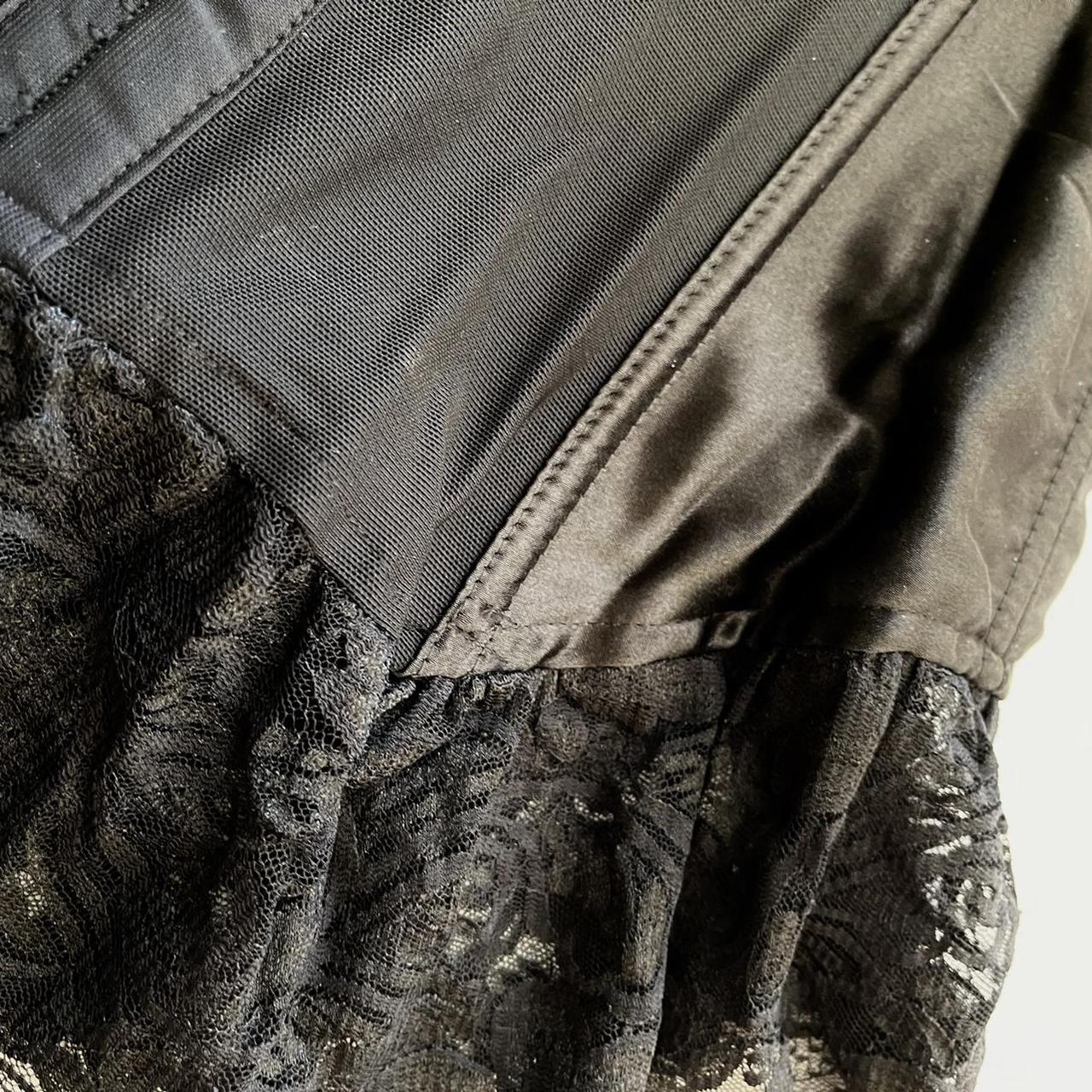 Strapless Satin Black Corset with Pink Bows and Lace... Depop