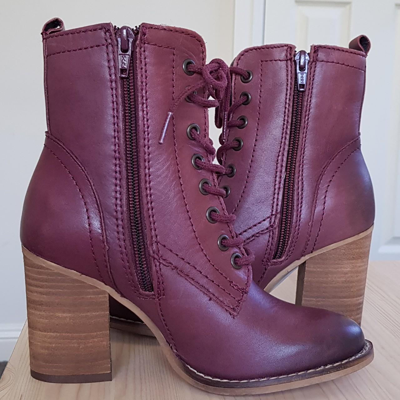 Steve Madden Wine/Burgundy Heeled Zip-Up Leather... - Depop