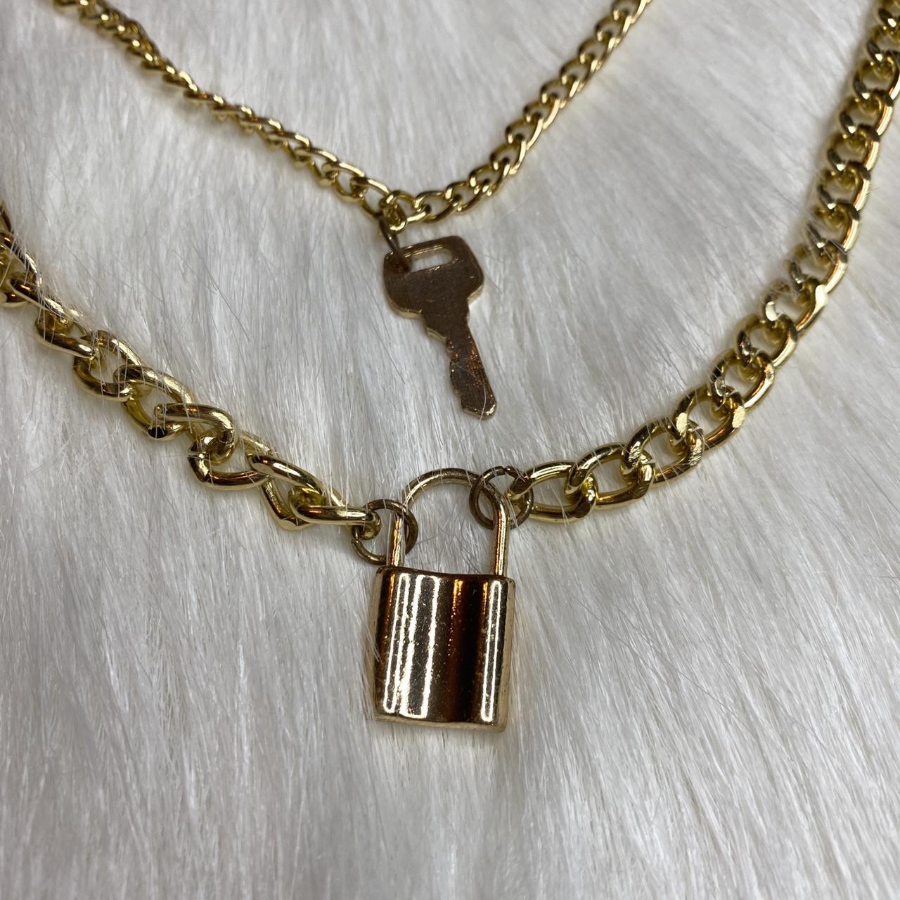 gold chain lock and key necklace bought a an... - Depop