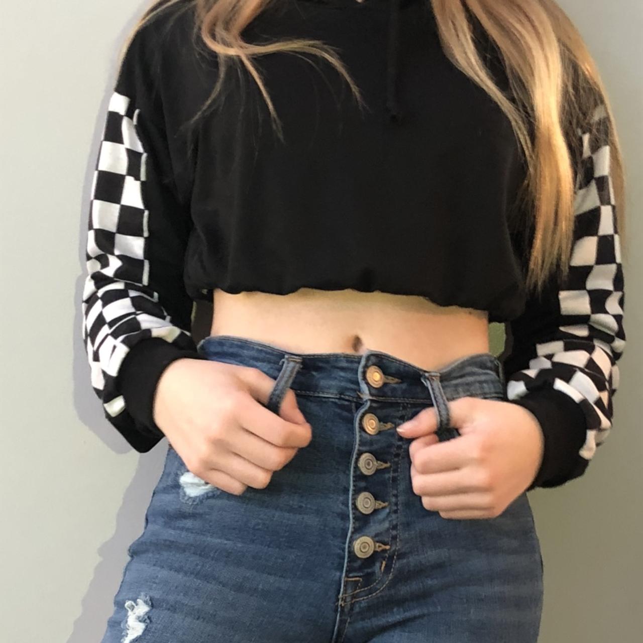 Checkered crop top outlet hoodie