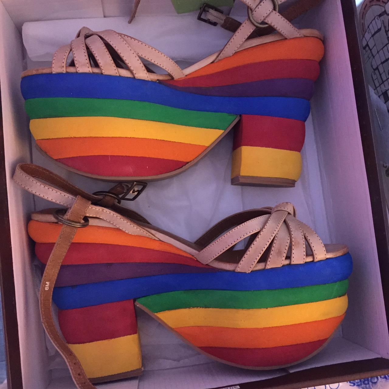 Rainbow Jeffrey Campbell chunky heels. Like new... - Depop