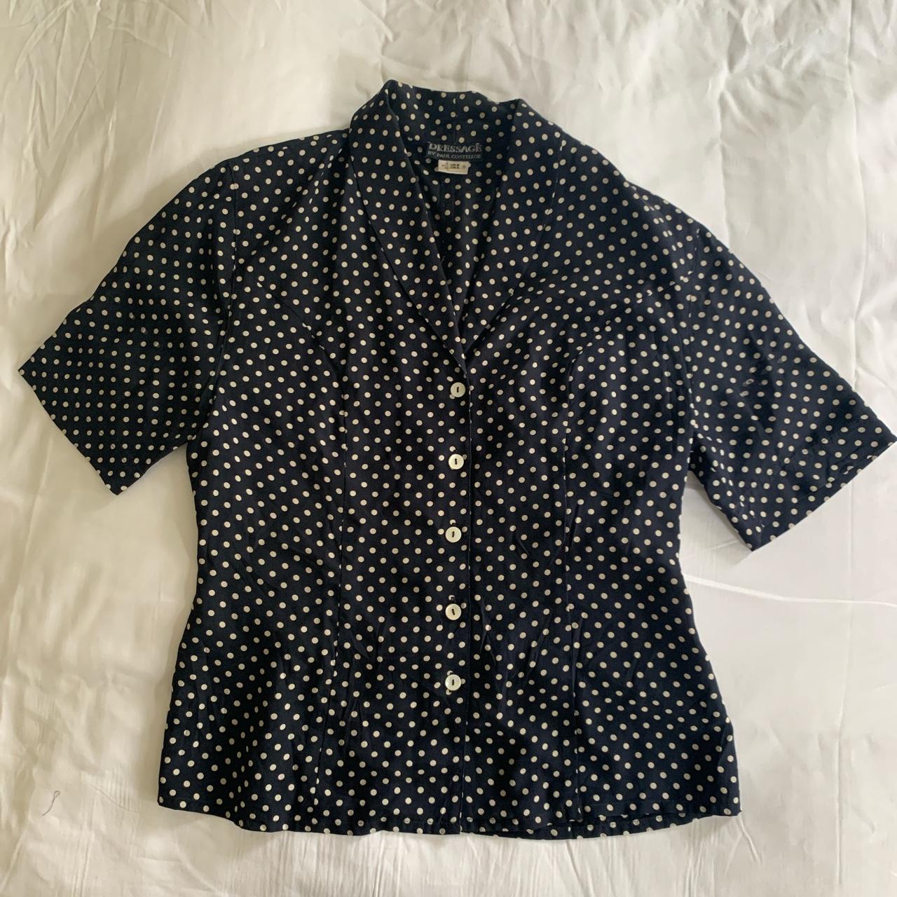 Women's Navy and White Blouse | Depop