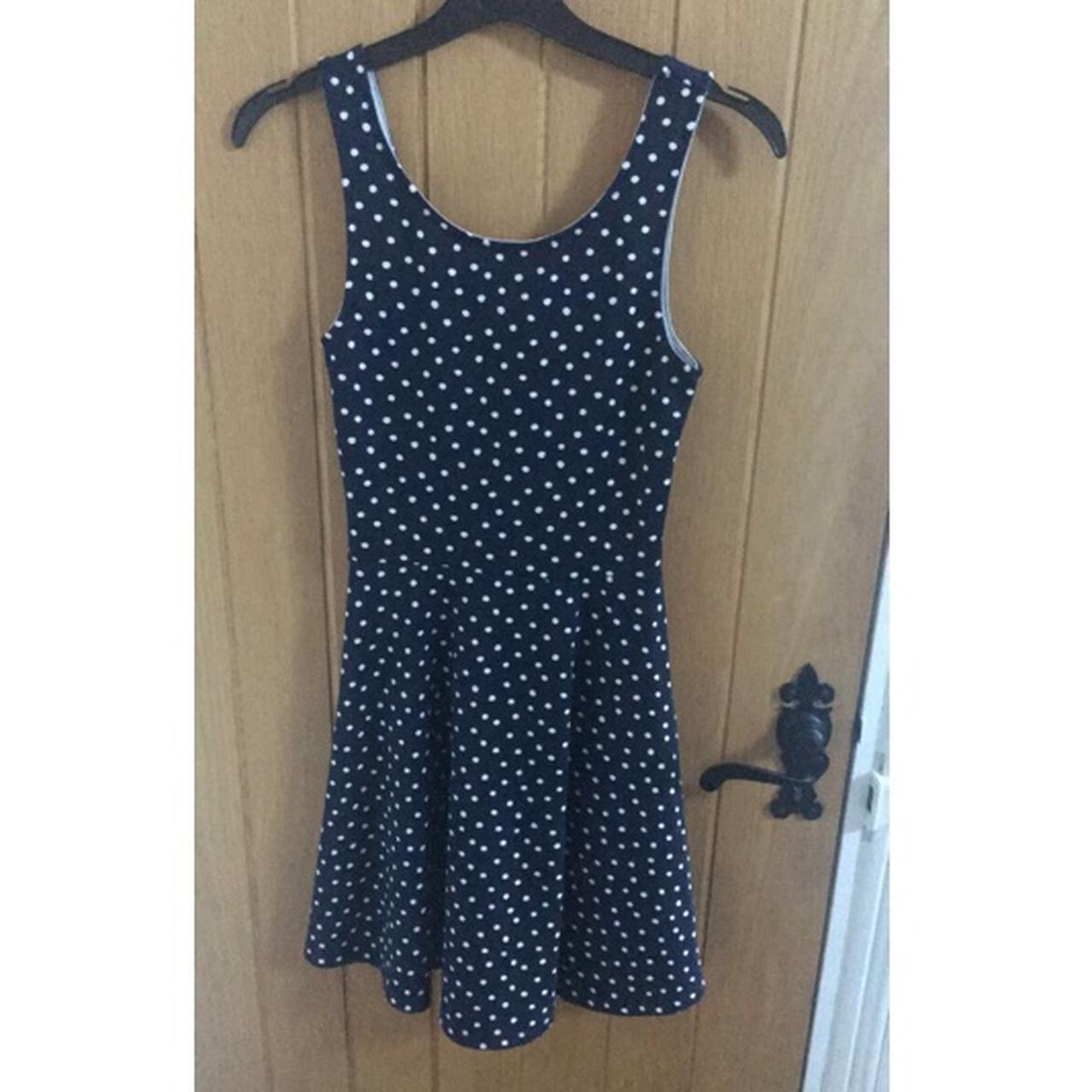 Navy polka dot skater dress from H&M. Comment or... - Depop