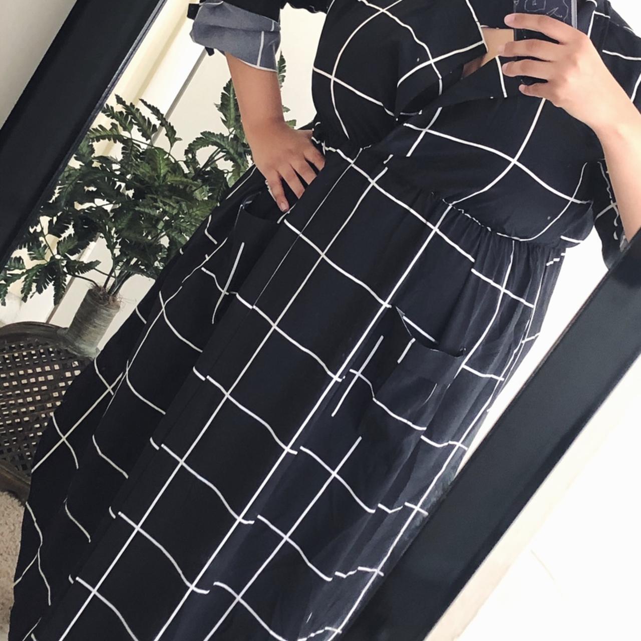 Shein windowpane black and white maxi shirt dress,... - Depop