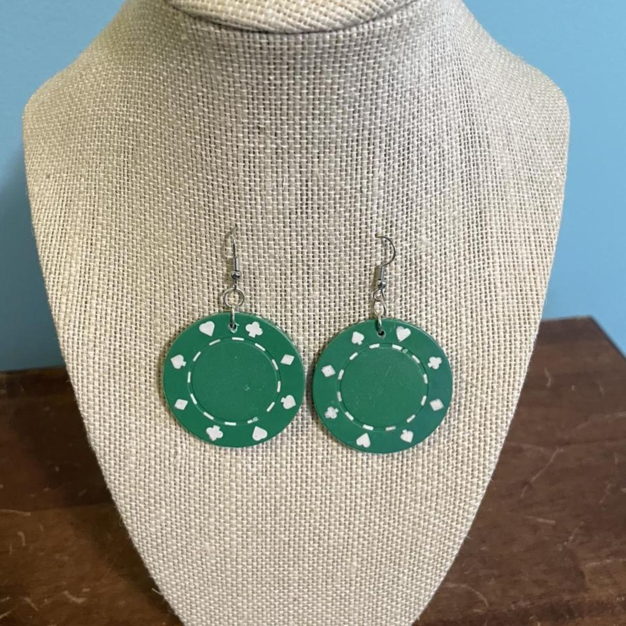 💖 GREEN POKER CHIP EARRINGS 💖 handmade with nickel... Depop