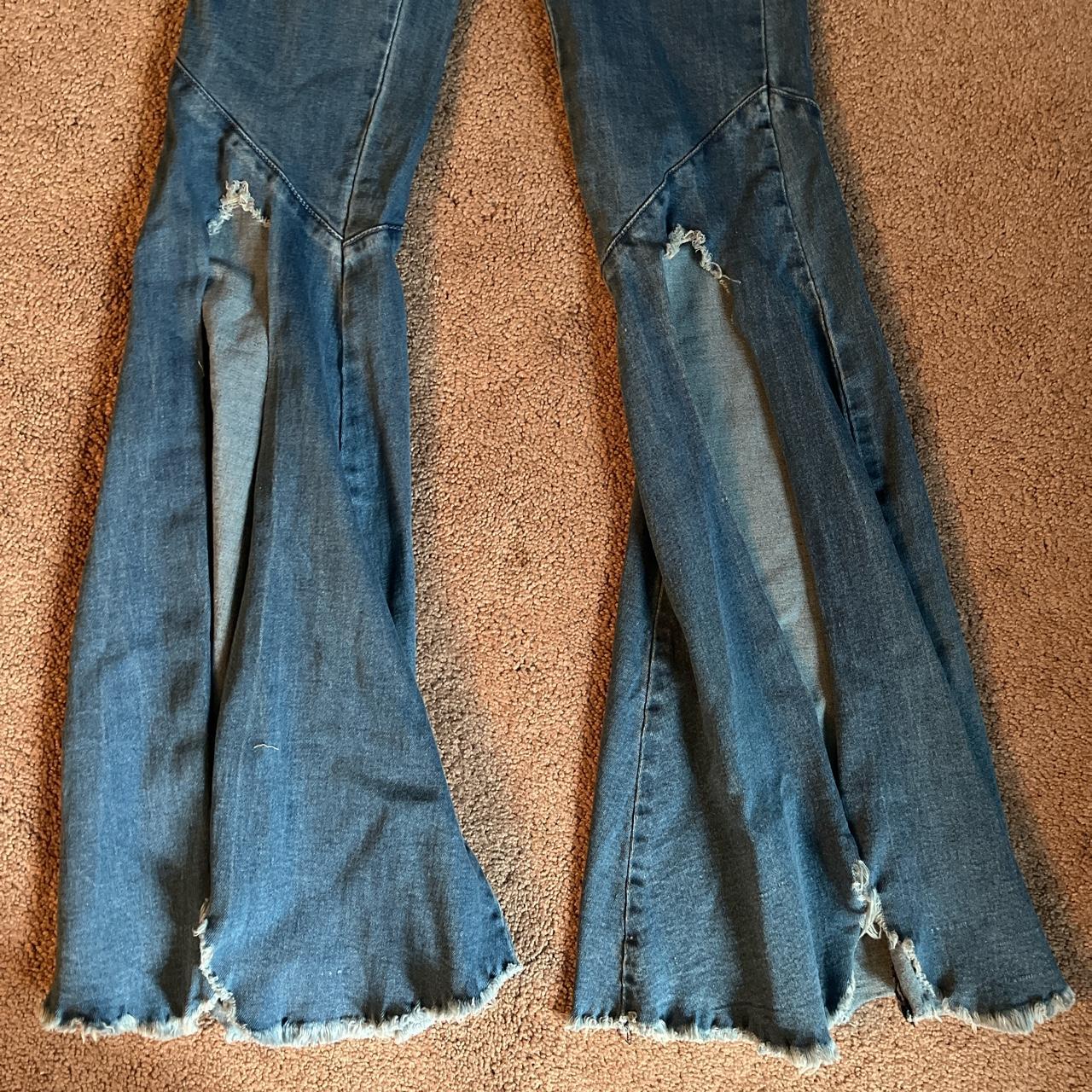 Vintage-inspired flare jeans with slits. Size xs,... - Depop