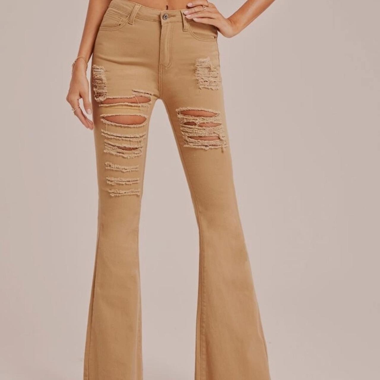 tan ripped jeans