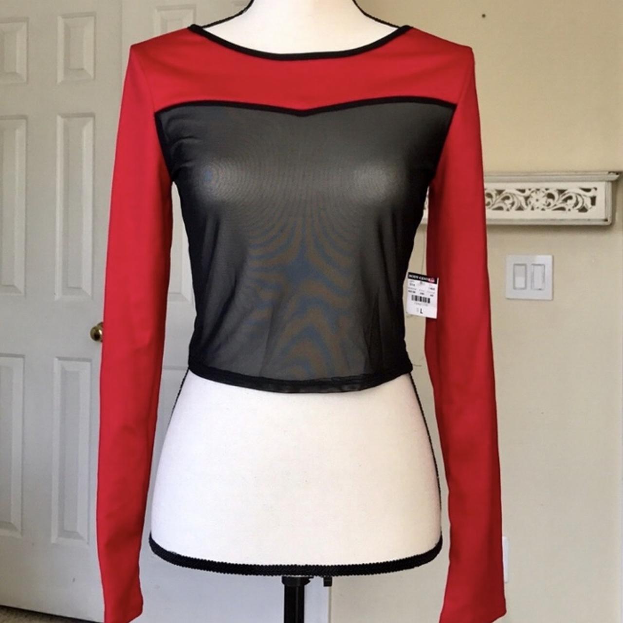 Black & red long sleeve top with black part semi... - Depop