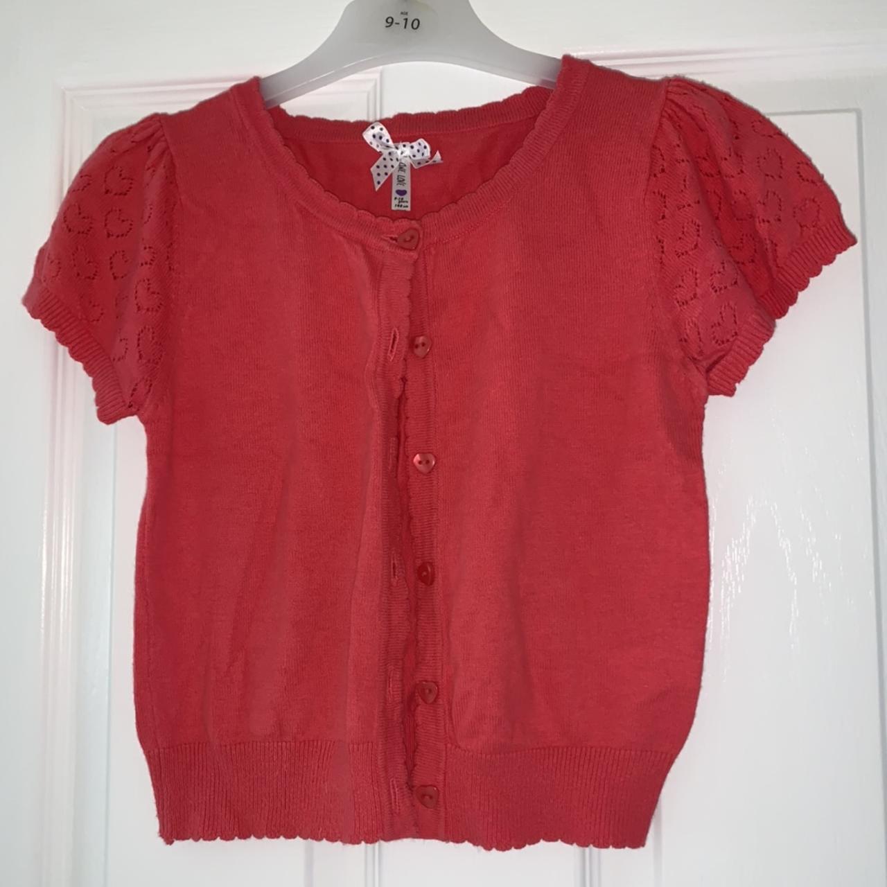 Pink cardigan with pink hearts on the sleeve Y.D age... - Depop