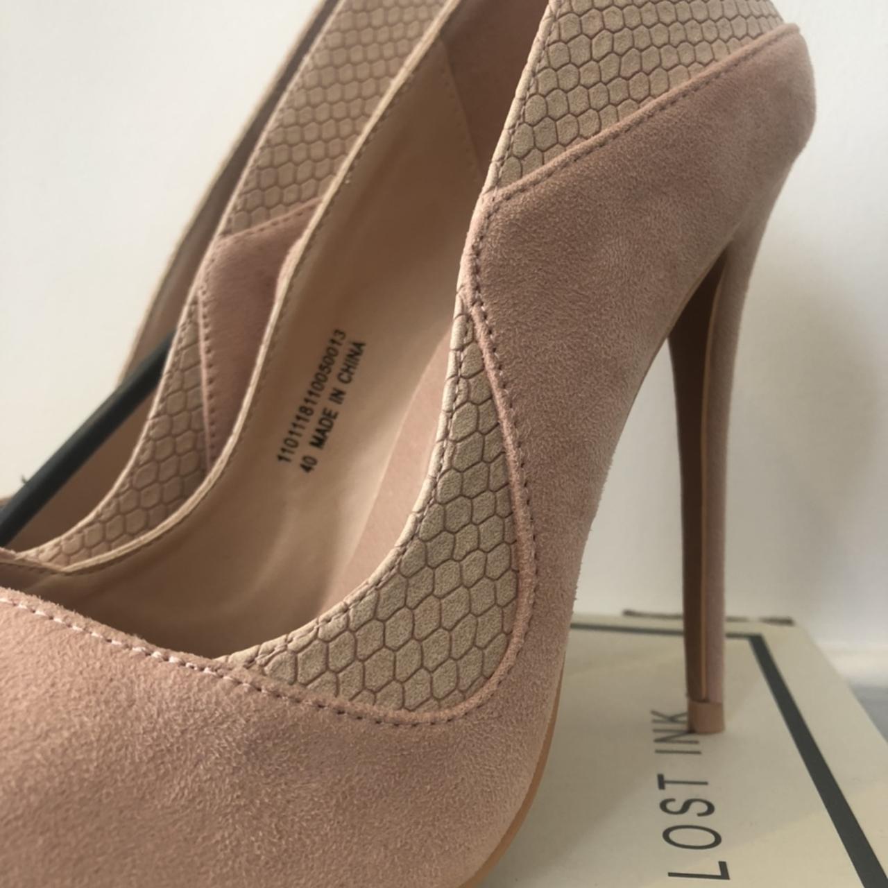 LOST INK Pink leather suede heels. Snake skin. Depop