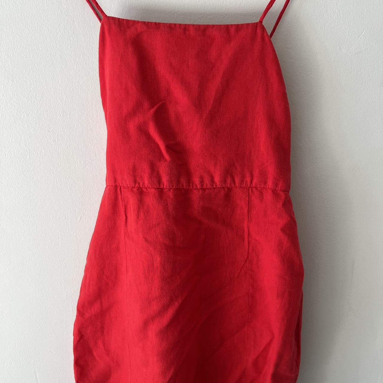 Red Zara linen blend mini dress Cross detailing at... - Depop