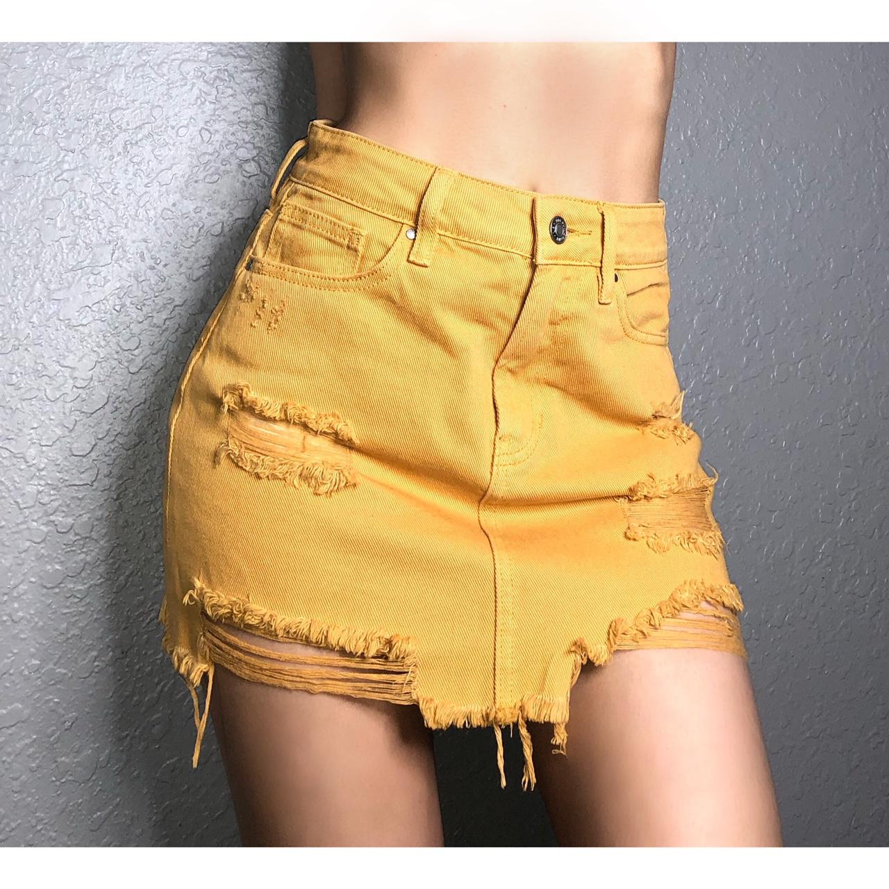 Mustard yellow ripped jean skirt 💛✨ Size: 23 Depop