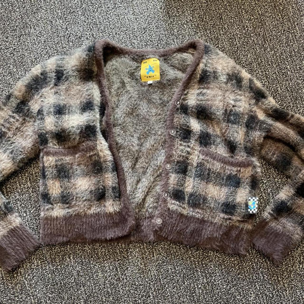 unif brown plaid ty cardigan. in perfect condition... - Depop