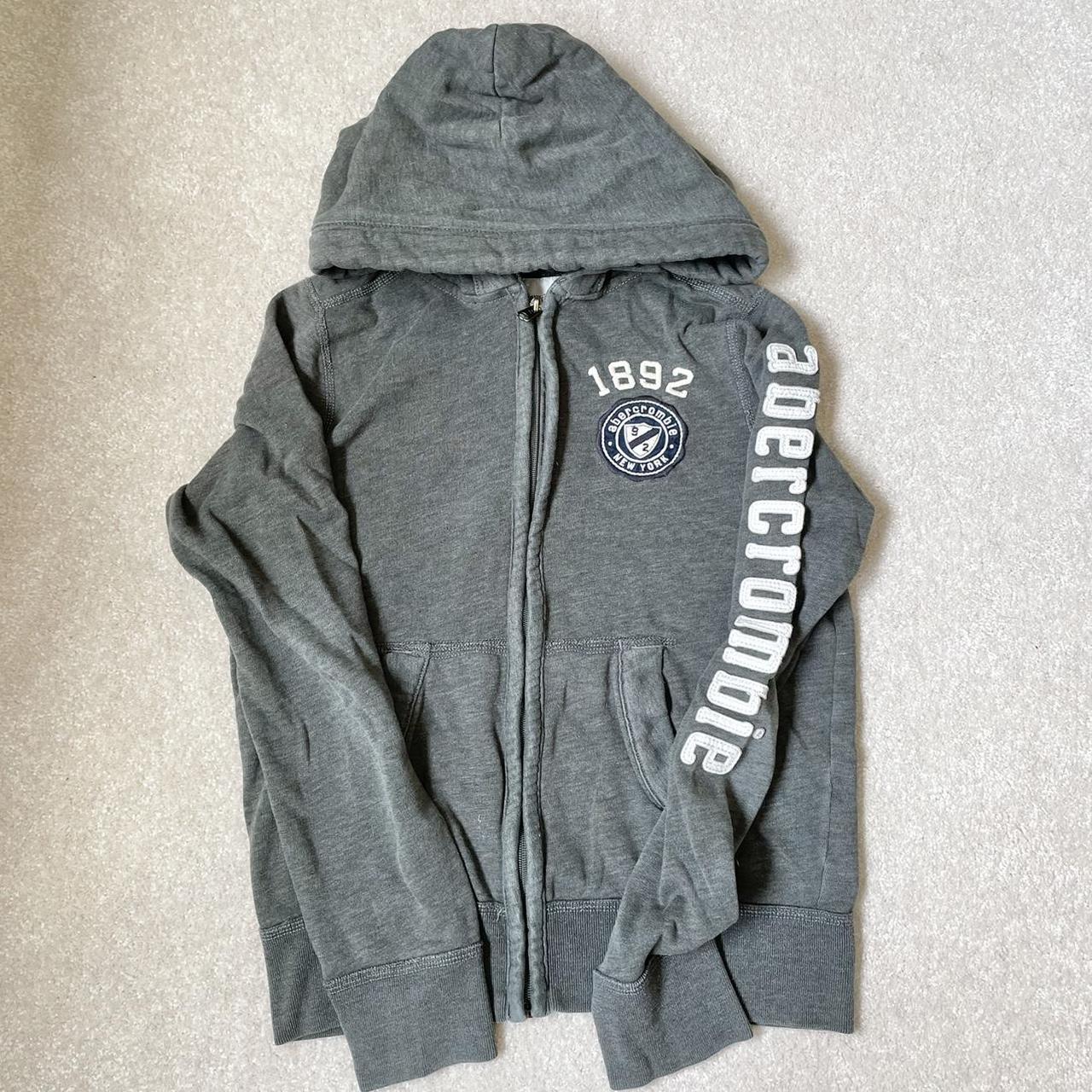 abercrombie light grey zip up size: kids XL/... - Depop