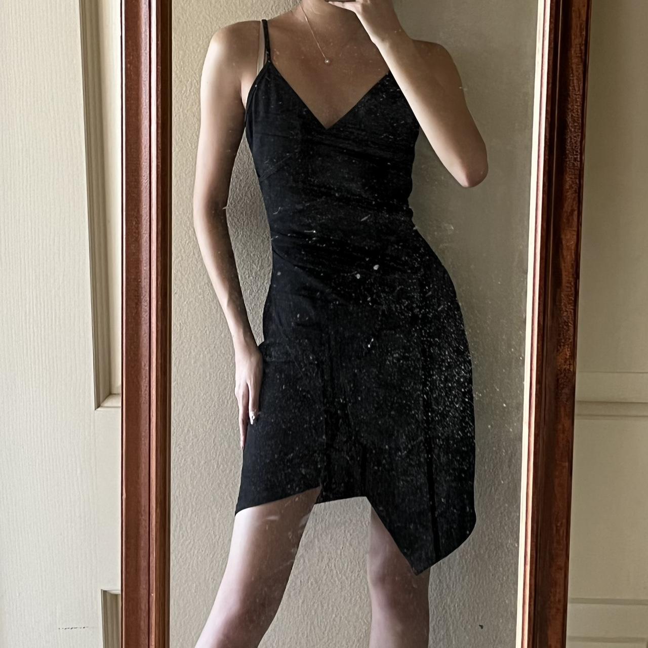 asymmetric black mini ruched dress - fitted black... - Depop