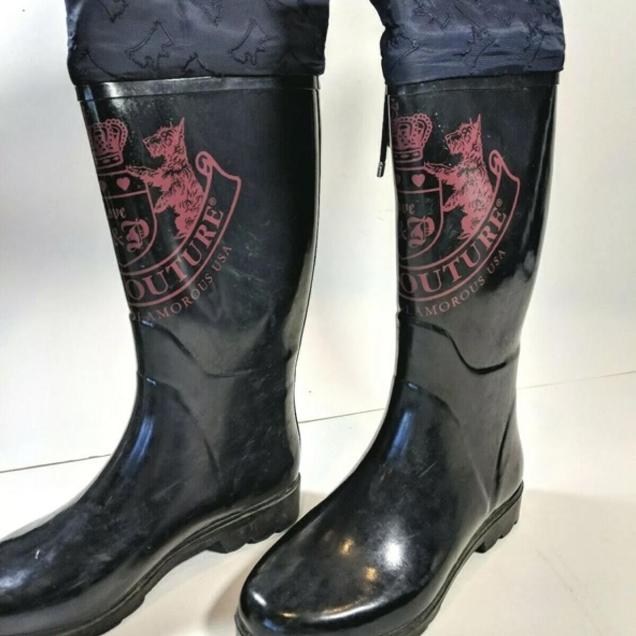 Y2K Juicy Couture PINK SCOTTIE DOG WELLIES TALL RAIN BOOTS 9 WELLINGTON