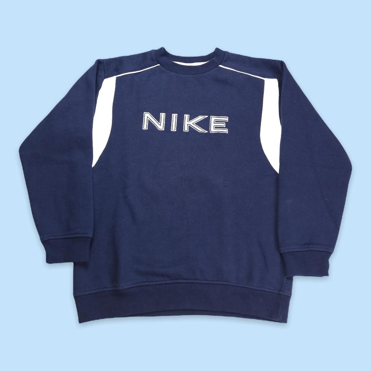 navy nike spellout sweatshirt