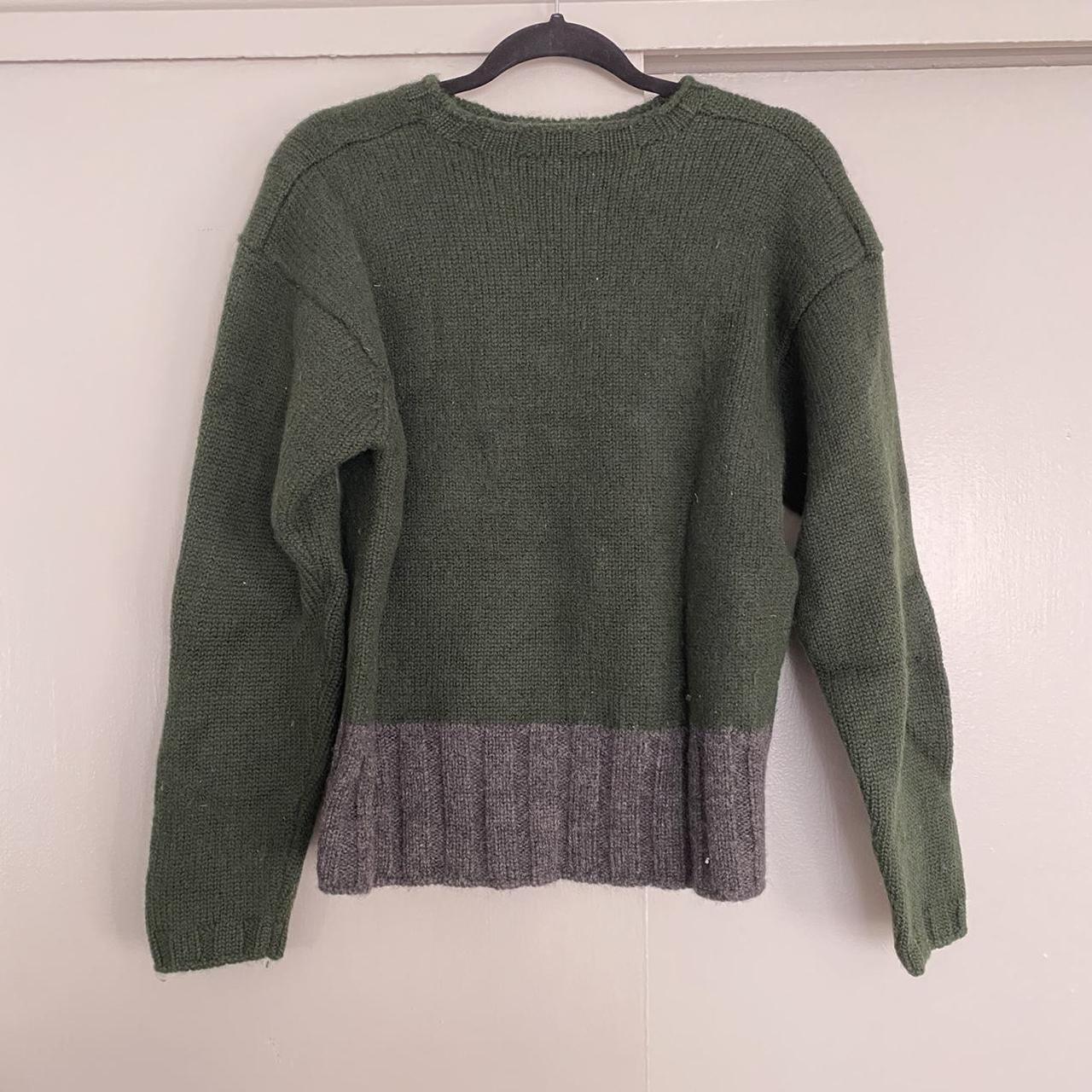 Vintage Wool J. Crew sweater in green and grey size... - Depop