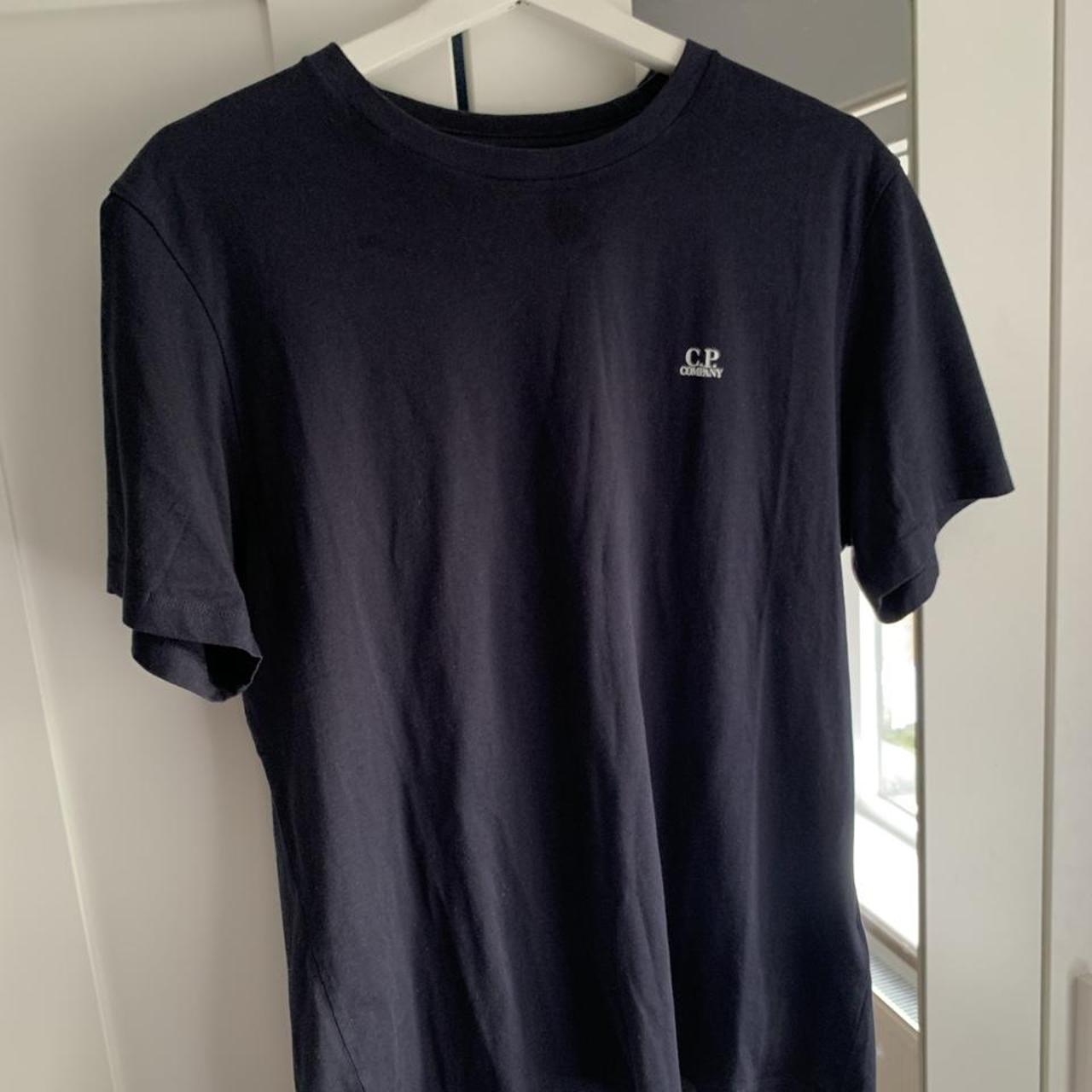 CP Company Men's Navy and White T-shirt | Depop