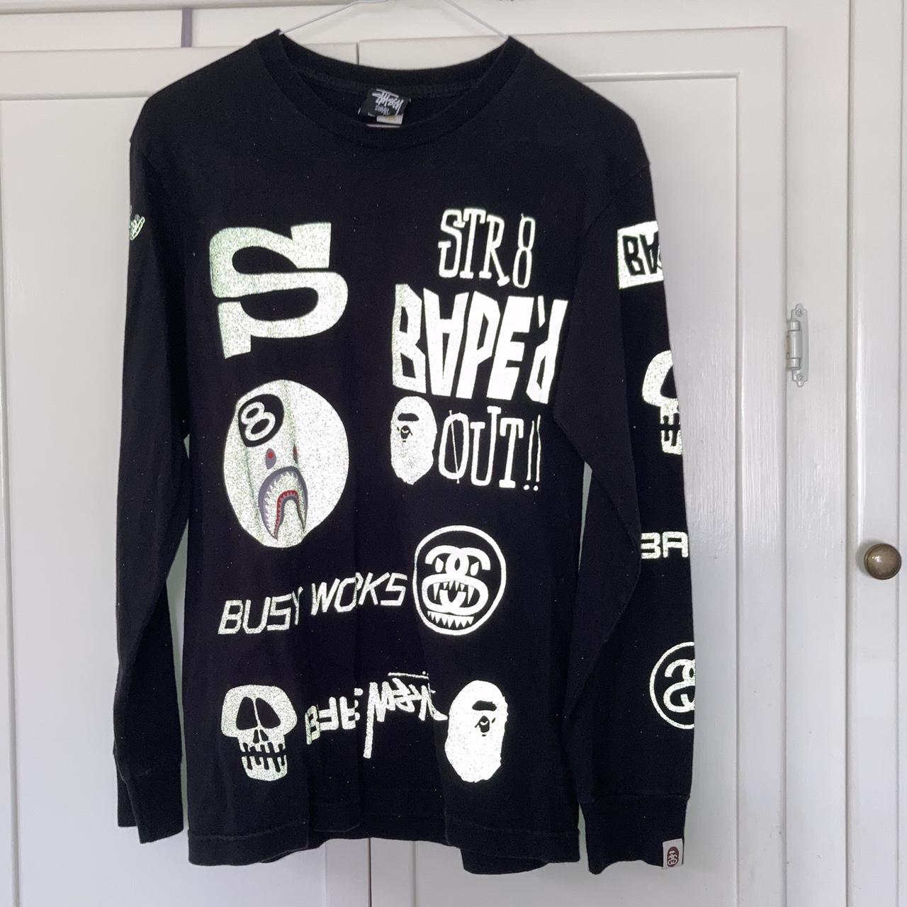 Rare Bape x Stussy collab long sleeve t shirt in a... - Depop