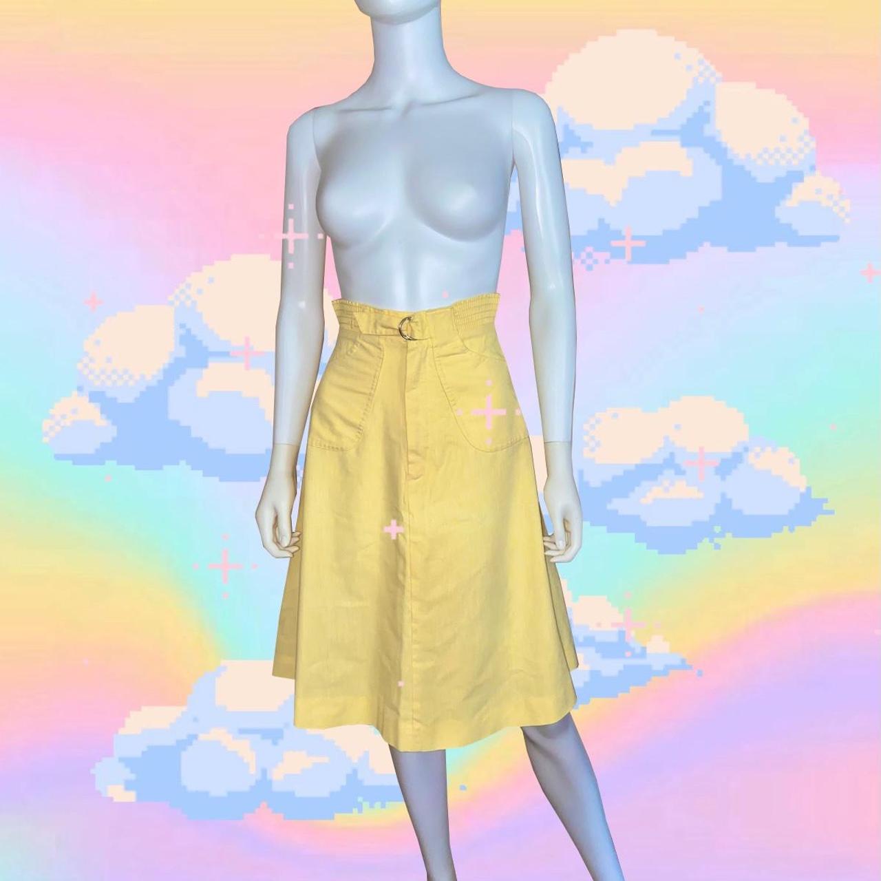 Vintage High Waisted Yellow Skirt • Vintage high... Depop