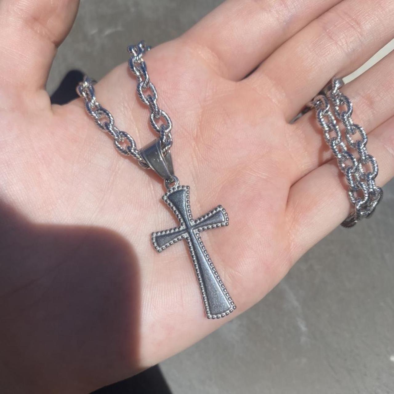 Silver Chain Cross Necklace Chunky Chain Silver Depop