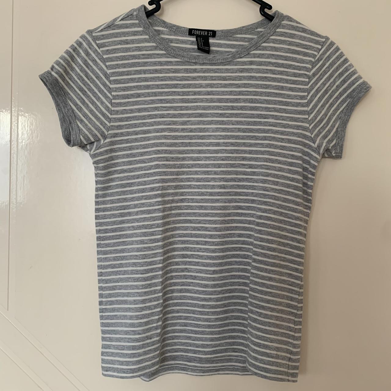 forever 21 grey and white striped shirt in great... - Depop