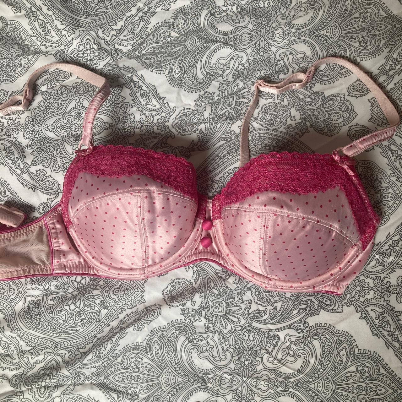 pink polka dot satin bra 34a marks and spencers - Depop