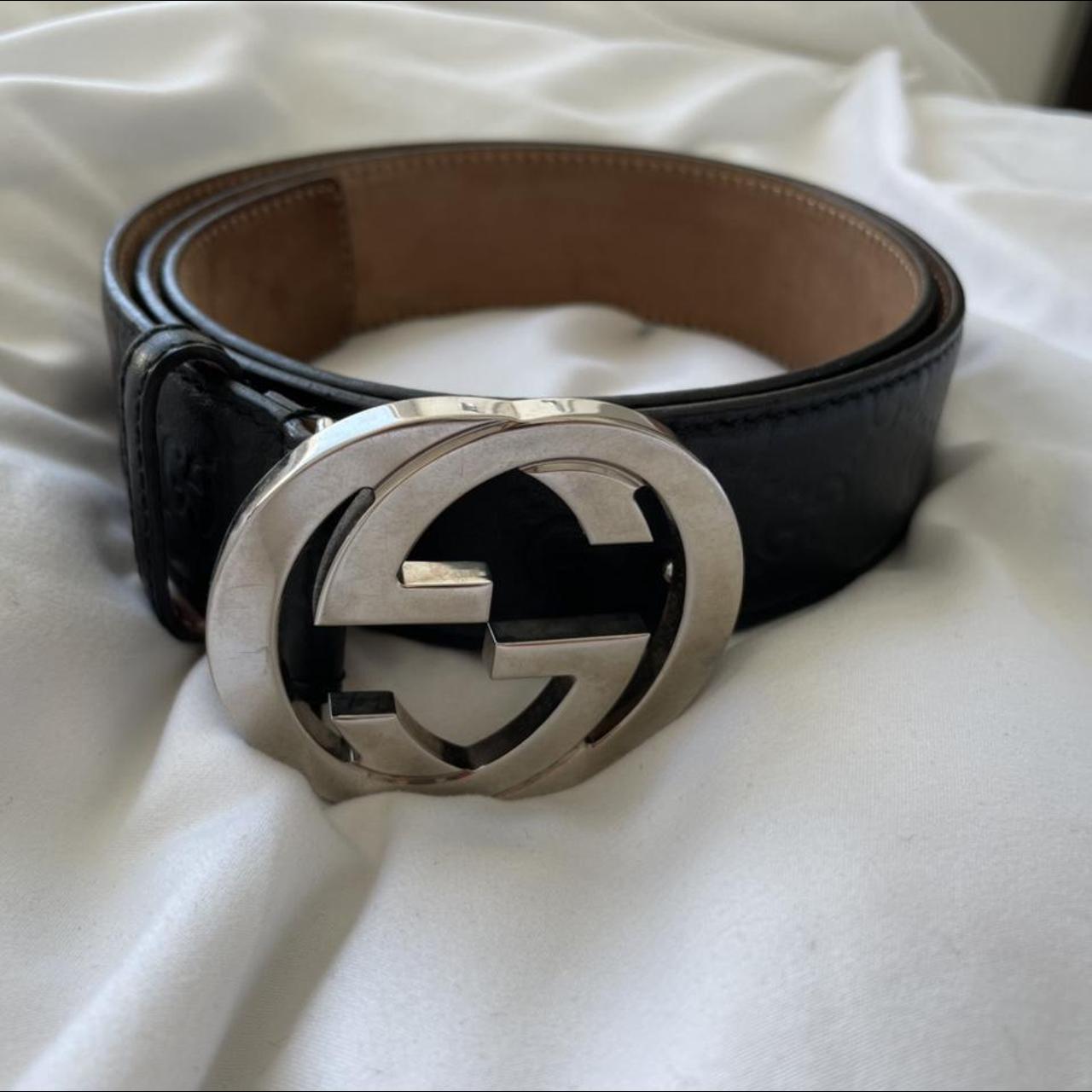 authentic gucci leather belt with silver... - Depop