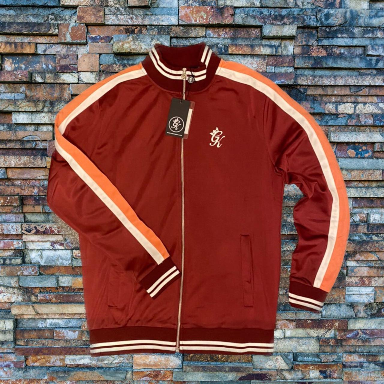 Gym King Men's Orange and Burgundy Jacket Depop