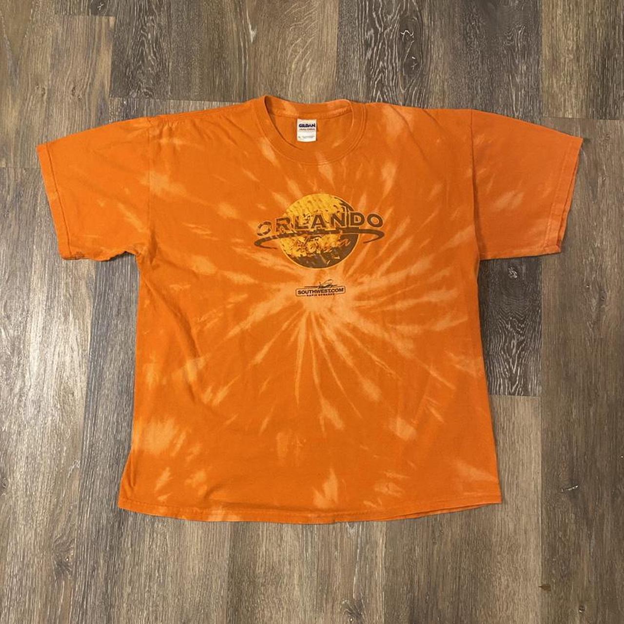 Y2K Orange Acid Washed Orlando Crewneck Tee... - Depop