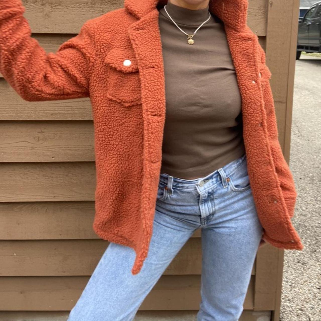 burnt orange fuzzy jacket