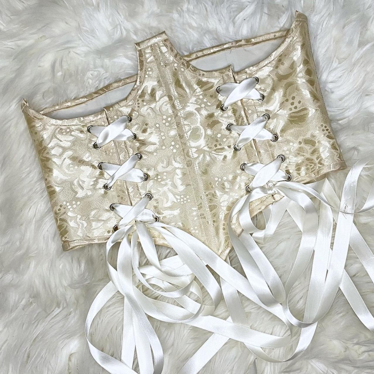 Upcycled underbust bustier corset , Champagne Gold