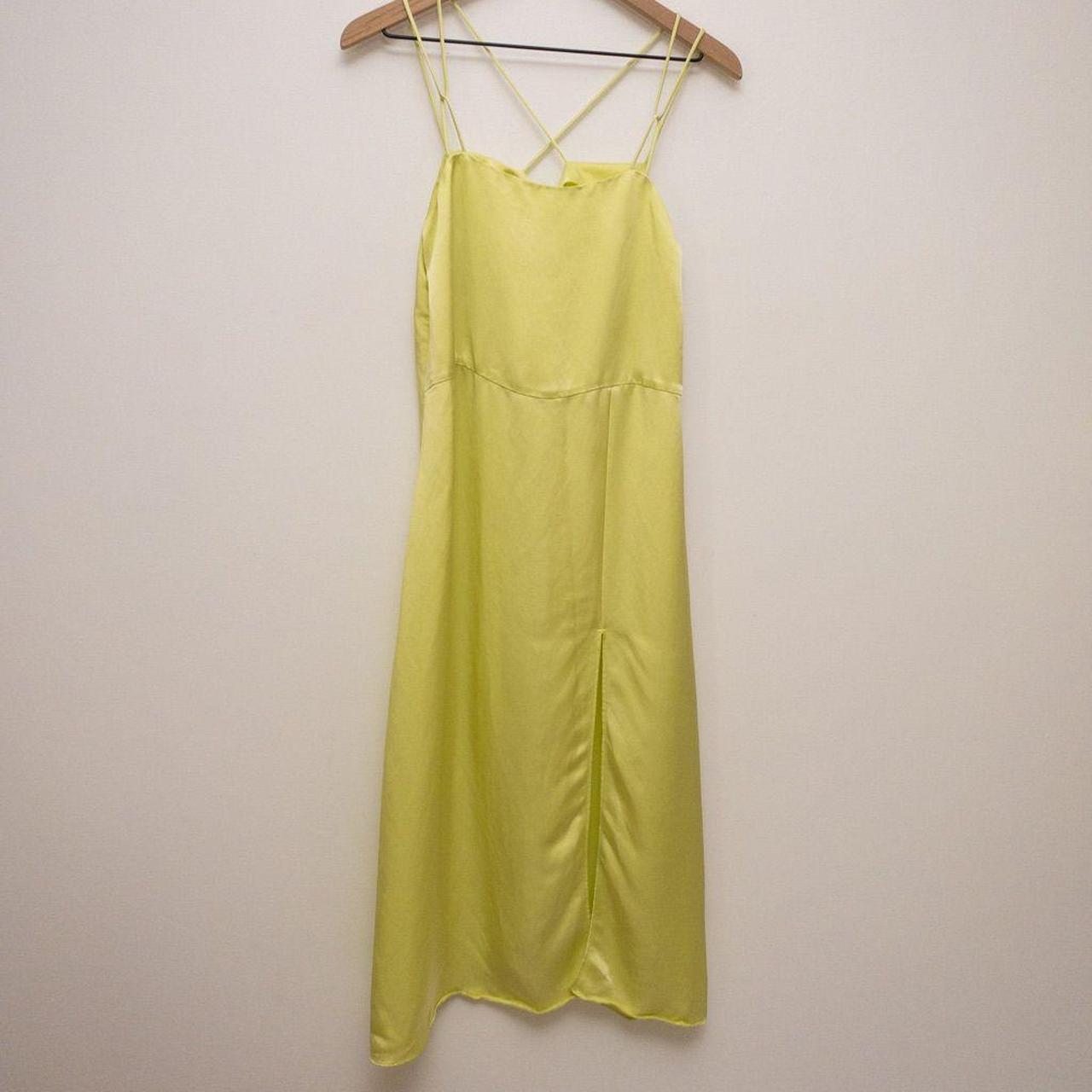 Zara Satin Midi Slip Dress Lime Green Size Medium... - Depop
