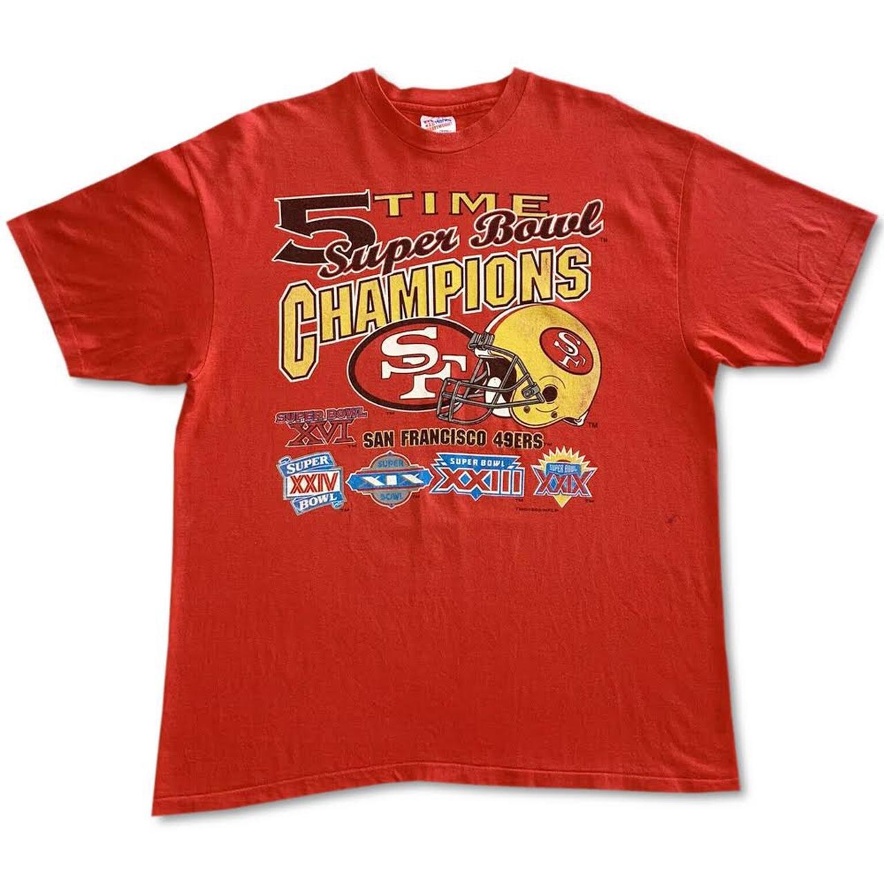 Vintage 49ers 5 time superbowl champs tee Single - Depop