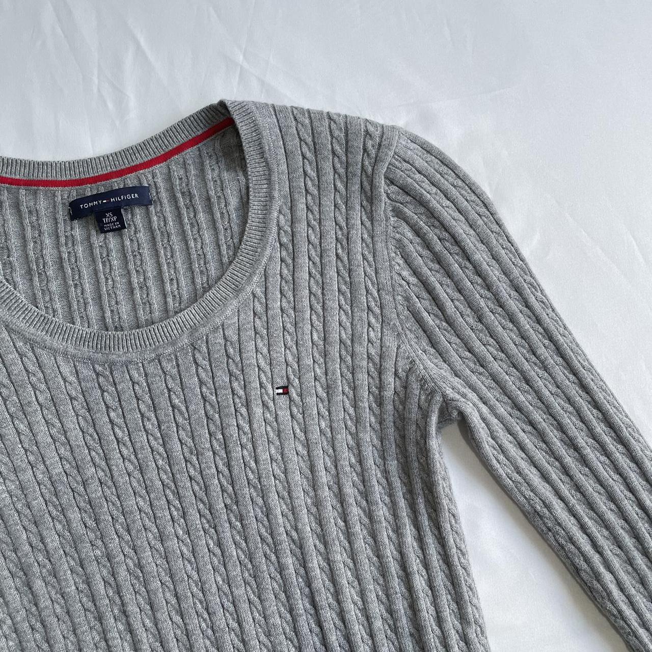 Tommy Hilfiger Classic Cable Knit Sweater in Grey... - Depop