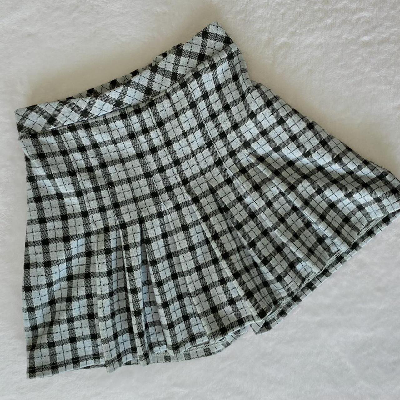 zara light blue plaid pleated skort- skirt in front... - Depop