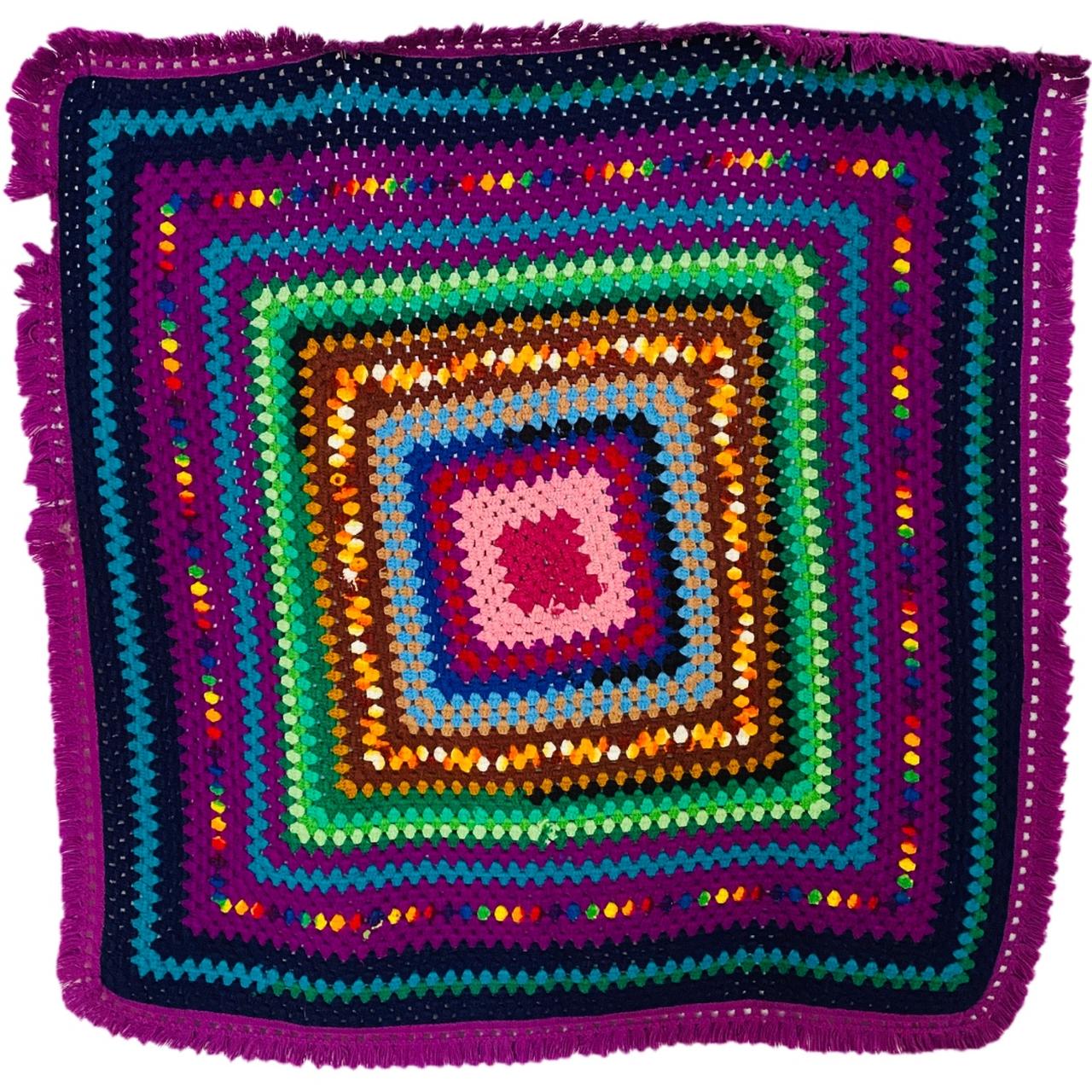 Vintage Hand Knit Crochet Afghan Throw Blanket... Depop